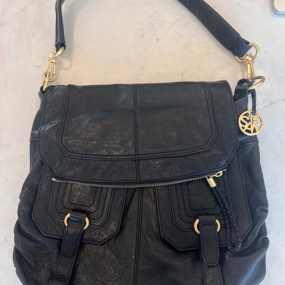 The SAK soft black leather shoulder bag satchel handbag purse